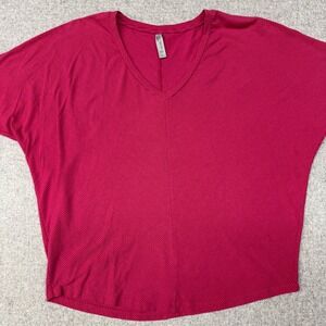 Blue Canoe V-Neck Top Size Large Pink Organic Ribbed Dolman Sleeve Made in USA